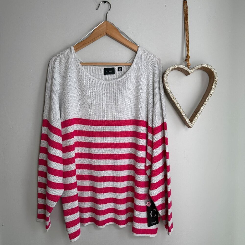 Cyrus Candy Striped Pullover Relaxed Nautical Soft Girl Sweater Plus 2X Red Grey